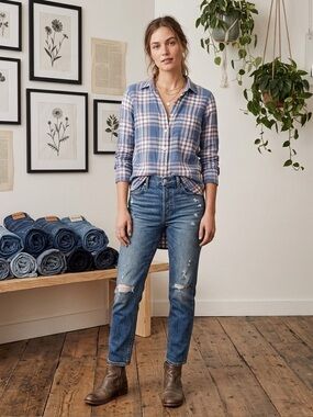 Madewell Rivet & Thread Blue/White Plaid Flannel Button-Down - Size XS